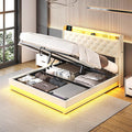 Ailisite Queen Size Lift Up Storage Bed, Upholstered Platform Bed with Button Tufted Wingback Storage Headboard, Bed Frame Queen Size with Led Lights and Charging Station, No Box Spring Needed, Beige | Lift up Storage, breathable material, with led lig...
