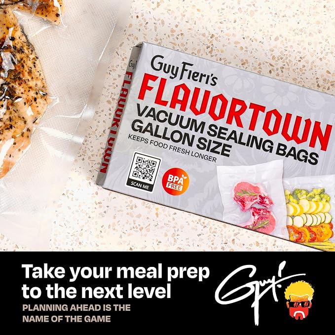 Guy Fieri's Flavortown 11" x 14" Vacuum Seal Gallon Bags, 24-Count | BPA-Free, Freezer Safe, Locks in Flavor & Freshness, Puncture-Resistant