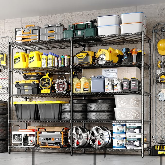 5-Tier Metal Storage Shelves, Heavy Duty Wire Rack Shelving Unit for Garage Kitchen Storage, 15.7"D x 71"W x 70.5"H Adjustable Shelf for Basement & Pantry Room Organization, Easy Assembly