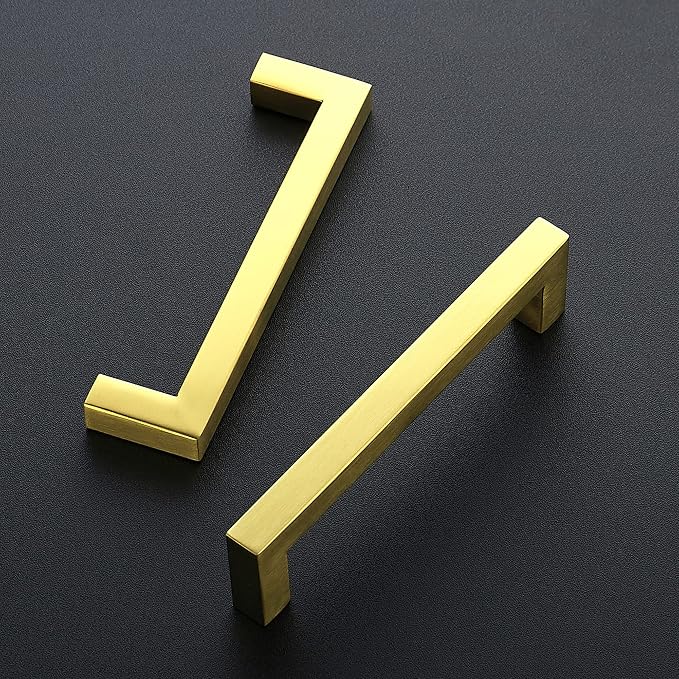 Ravinte Brushed Brass Square Cabinet Handles Drawer Pulls,5 Inch,20 Pack | Screws Included, Stainless Steel, Square Bar Grip, Easy Install, Kitchen Cabinet Hardware, For Cupboards, Drawers, Dressers