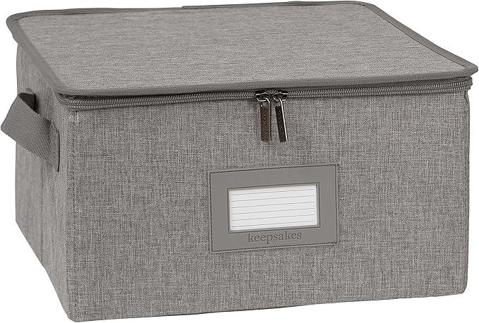 Covermates Keepsakes Zip-Top Storage Box Set, 3 Pack Heavy Duty Polyester Organizer Bins, Stackable Design, ID Window, Reinforced Handles, Closet Home Storage, Grey Heather