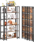 UDD 6 Tier Wide Folding Bookshelf No Tools Assembly, 55.5" H x 30.9" W, Foldable Book Shelf Vintage Collapsible Bookcase, Industrial Storage Shelves for Bedroom Office Living Room, Rustic Brown Black