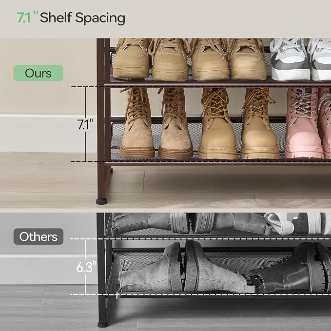 Nunsino Shoe Rack, Long Shoe Organizer,Max Holds 62 Pairs,10 Tier Metal Shoe Storage Shelf,5-Tier Stackable Shoes Organizer for Garage, Entryway,Bronze