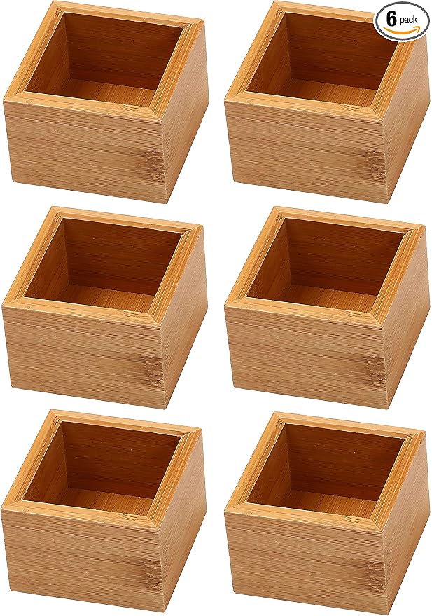YBM HOME Bamboo Drawer Organizer Storage Box for Kitchen Drawer, Junk Drawer, Office, Bedroom, Children Room, Craft, Sewing, and Bathroom, 6 Pack 3x3x2 inch