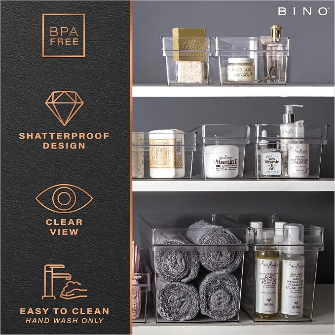 BINO | Plastic Storage Bins, Large | THE HANDLER COLLECTION | Multipurpose Organizer Bins | Kitchen Pantry Organizers and Storage | Clear Containers for Organizing Home | Freezer Organizer