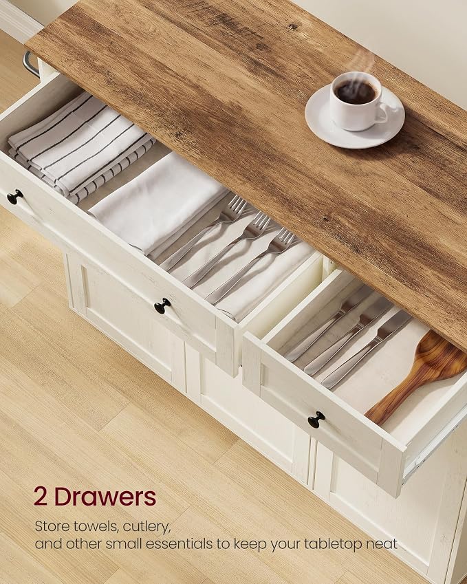 VASAGLE Mobile Kitchen Island, Portable Island on Wheels, Mobile Cart with Storage Cabinet for Dinning Room, 15.8 x 42.1 x 35.1 Inches, Rustic White and Honey Brown UKKI015WJ01S