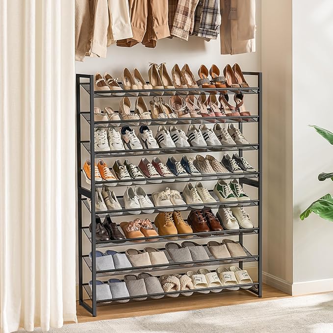 Nunsino Shoe Rack, Large Metal Shoe Organizer,Max Holds 50 Pairs,8 Tier Shoe Storage Shelf for Garage,Closet,Entryway, Black