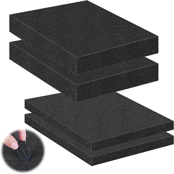 4 Pcs Pick and Pluck Foam Sheets 2 Size Polyurethane Pick Apart Foam Inserts Pads with Bottom Use for Camera, Interlocking Case, Tool Box, Storage Drawer (2P 12" x 12" x 0.4", 2P 12" x 12" x 2")