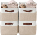 DECOMOMO Storage Bins, Large Fabric Storage Baskets for Shelves, Decorative Linen Closet Organizer, 15 x 11 x 9.5 inches (Beige & White, 4 Pack)