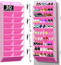Kotkn 20-Pocket Hanging Shoe Organizer for Door, 10-Tier Heavy Duty Holds 20-30 Pairs, 10.5" Deep Fits Size 15 Boots, Bamboo Support & Non-Scratch Hooks (20 Tier-Pink)