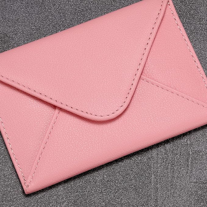 HISCOW Envelope Business Card Case with Magnet Closure - Italian Calfskin (Pink)
