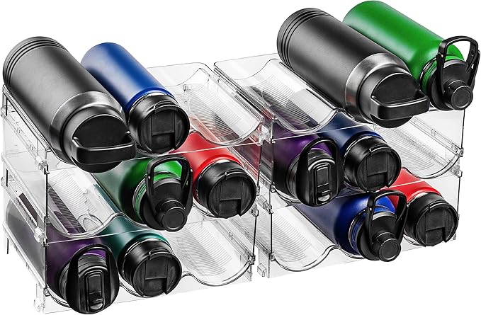 ClearSpace Water Bottle Organizer for Cabinet – Stackable Water Bottle Holder for Cabinet or Wine Rack for Home Organization Storage – Drink Organizer for Fridge, Kitchen Organization, 6 Pack