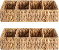 StorageWorks Small Wicker Basket for Organizing with 4-Section, Natural Water Hyacinth Storage Baskets with Dividers for Pantry Shelves, 2-Pack