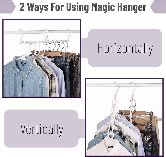 Mr. Pen- Space Saving Hangers, 8 pcs, 360° Rotating Hooks | Magic Cascading Hanger Organizer with 5 Enclosed Slots, Closet Organizers and Storage for Clothes
