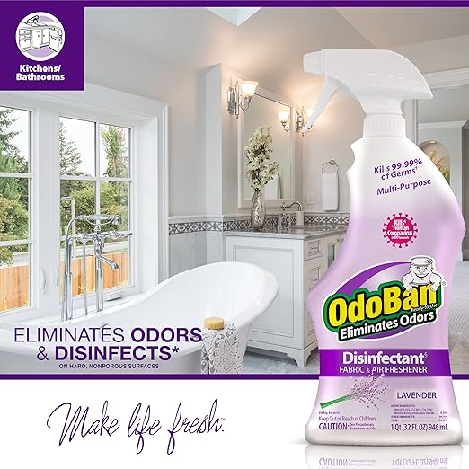 OdoBan Ready-to-Use Disinfectant and Odor Eliminator, Made in the USA, Lavender Scent, 32 Ounce Spray Bottle