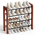 Wooden 4-Tier Shoe Rack, Free Standing Shoe Storage Organizer with Wood Legs and Metal Mesh Shelves, Shoe Shelf for Entryway, Closet, Hallway