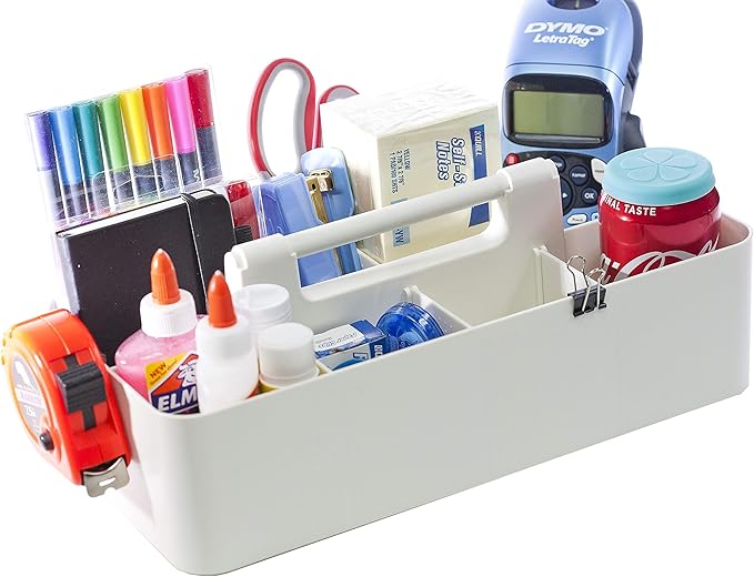 -Large Portable Caddy, DIY Dividers, 8 Compartments, School Office Supplies Home Business Organizer,Portable Basket with Handle Storage Organizer Modern Made in USA (6 PACK, Ivory)