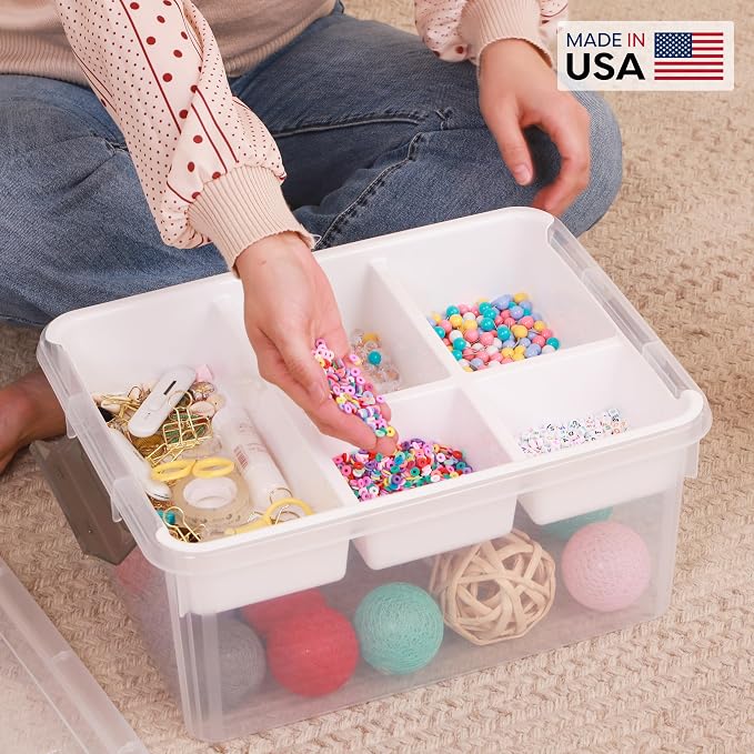 Citylife 17 QT Plastic Storage Box with Removable Tray Craft Organizers and Storage Clear Storage Container for Organizing Bead, Tool, Sewing, Playdoh, Coloring Books, Markers