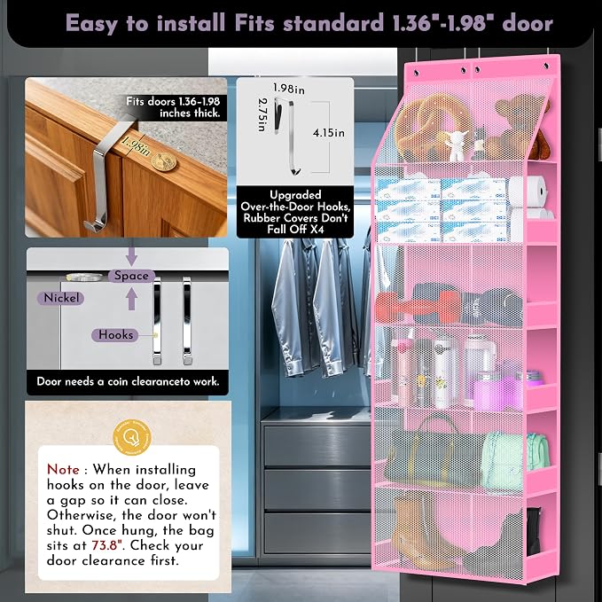 PAULONE 6-Tier Over The Door Shoe Organizer, 71" Hanging Shoe Rack with 2-Size Deep Pockets, 98 lbs Sag-Proof Capacity for Closet Entryway RV