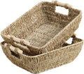 StorageWorks Hand-Woven Large Storage Baskets with Wooden Handles, Seagrass Wicker Baskets for Organizing, 2-Pack