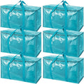 TICONN 6 Pack Extra Large Moving Bags Heavy Duty with Zippers & Carrying Handles, Durable Storage Bags Moving Boxes for Closet Organizers and Storage (6 Pack, Aqua)