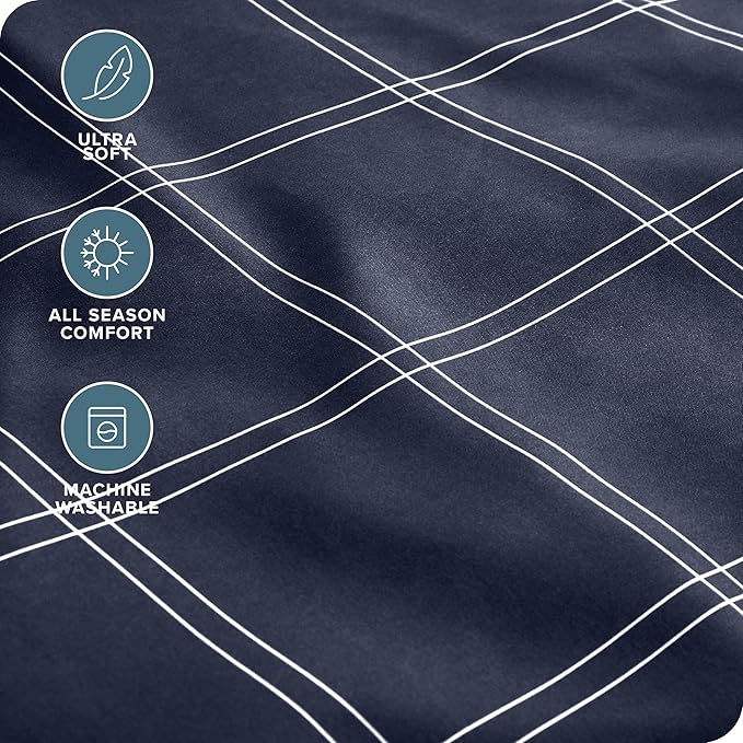 Bare Home California King Sheet Set - Luxury 1800 Ultra- Soft Double Brushed Microfiber - Deep Pockets - Easy Fit - 4 Piece Bedding Sheet Set (Cal King, Modern Plaid - Midnight/White)