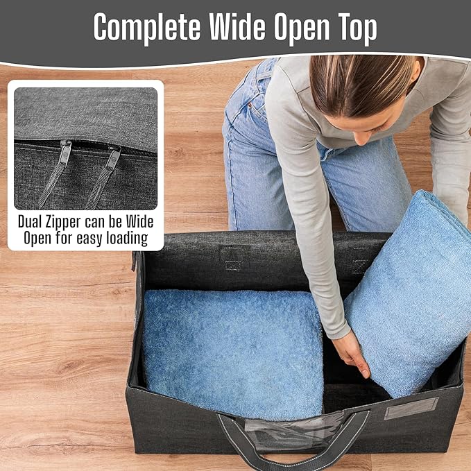 VENO 10 Pack Moving Bags, Comforter and Blanket Storage Bags for Closet, Moving Boxes, Boxes with Lids Alternative, College Dorm Packing Supplies, Foldable Heavy-Duty Tote with Window (Gray, 10 Pack)