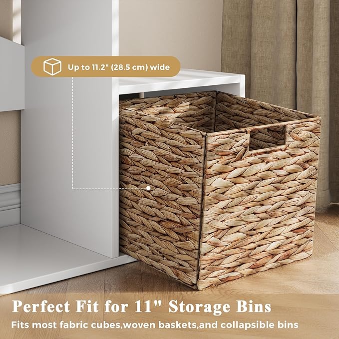 MapleGrace 6 Cube Storage Organizer, Wooden Storage Shelves Bookcase with Back Panels, Stackable Display Bookshelf Includes 2 Wicker Baskets for Living Room, Bedroom, Study, Hallway, White