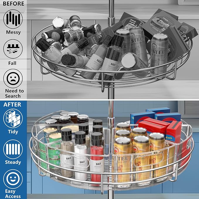 JOWBOOW Lazy Susan Organizer Bins for 26"-27" Diameter Corner Cabinet Lazy Susan, 6 Pack, Clear Plastic Cabinet and Pantry Storage Bin, 1/8 Wedge-Food Safe, BPA Free
