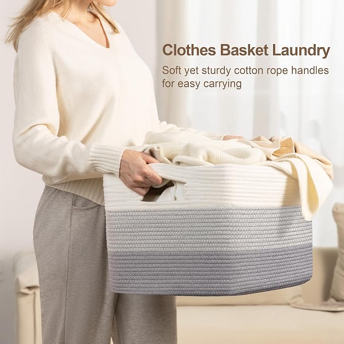 45L Small Woven Laundry Basket Hamper with Handles, Gradient Grey | 18"x14"x11", collapsible wicker hamper, storage for dirty clothes, toys, blankets, gifts, living room, bedroom, bathroom