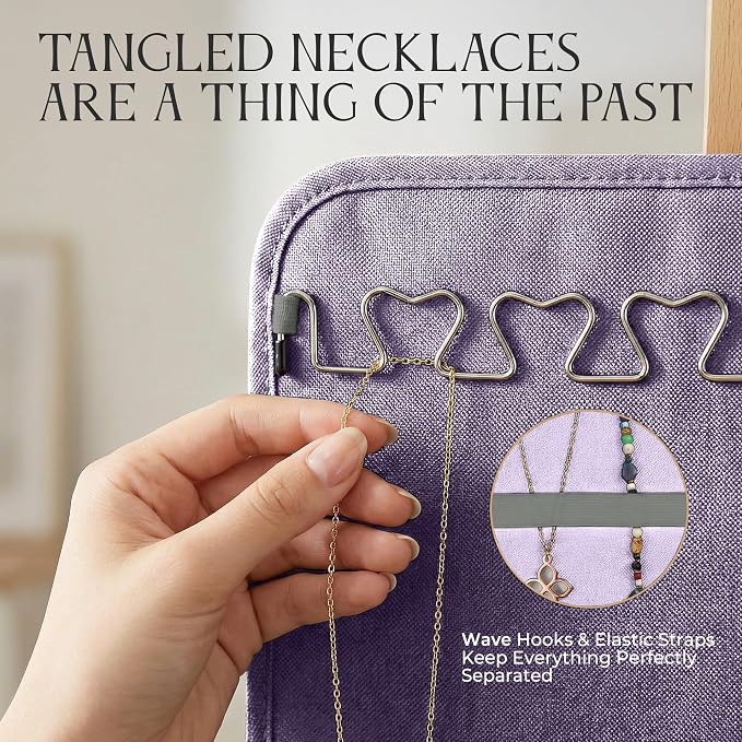 Hanging Jewelry Organizer Storage with Hanger Metal Hooks Double-Sided Jewelry Holder- Wall Mount Holder for Earrings, Necklaces, Rings on Closet, Wall, Door, 1 piece, Large, Pink