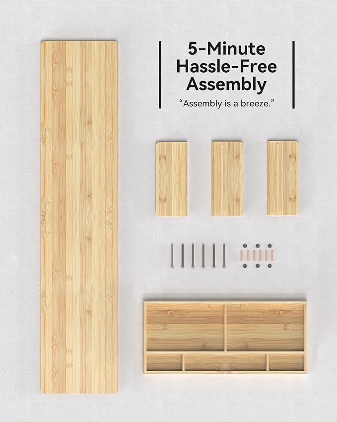 42” Monitor Stand with Large Drawer Keyboard Storage,Bamboo | Dual Computer Monitor Riser Shelf for 55-72 Inch Desk Aesthetic Workplace Computer Setup Desktop Organizer Easy Assembly