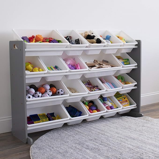 Humble Crew Toy Storage Organizer with 20 Removable Storage Bins for Kids Playroom, 4-Tier Toddler Toy Organization and Storage, Grey/White