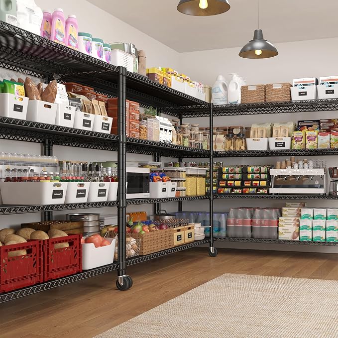 REIBII 60''W Storage Shelves 2399LBS Metal Shelving Unit with Wheels & Feet, 4 Tier Garage Shelving Heavy Duty Adjustable Wire Shelf for Pantry Kitchen Garage, 60" W x 17.7" D x 65.5" H, 2 Pack
