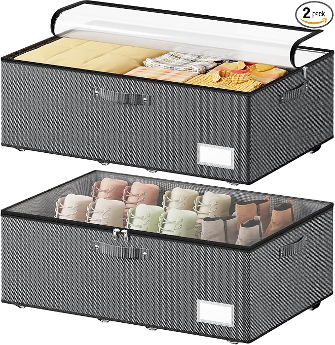 Dayacoco Under Bed Storage With Wheels,10in Underbed Storage Containers 65L | Large Capacity Underbed Storage, No Assembly Required Rolling Under Bed Storage for Clothes Blankets Shoes Grey
