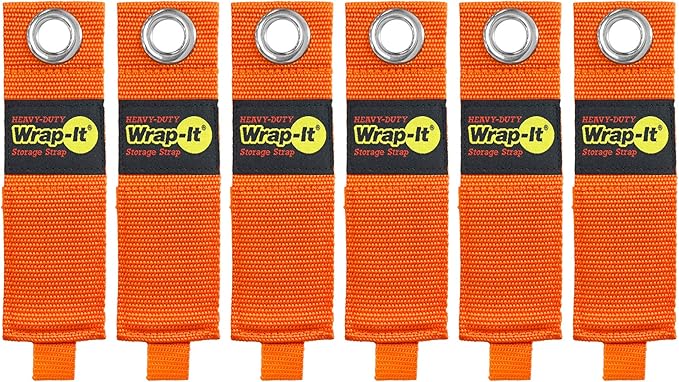 Heavy-Duty Wrap-It Storage Straps - 13-inch (6-Pack) Blaze Orange - Garage Organizer and Extension Cord Hanger for Garage Gadgets