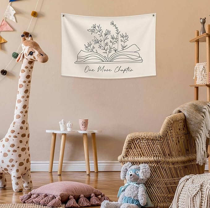 Classroom Wall Flag Decor-Teacher Gift-Inspirational Back to School Wall Banner Decor-One More Chapter-Hanging Rectangular Canvas Banner for Classroom Teacher Office Reading Corner-28.5x20 Inches