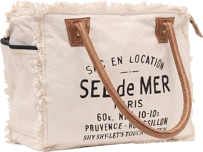 Shy Shy Bags Sel De Mer Canvas & Cowhide Tote Bag - Upcycled Radiant Leather Hand Bag
