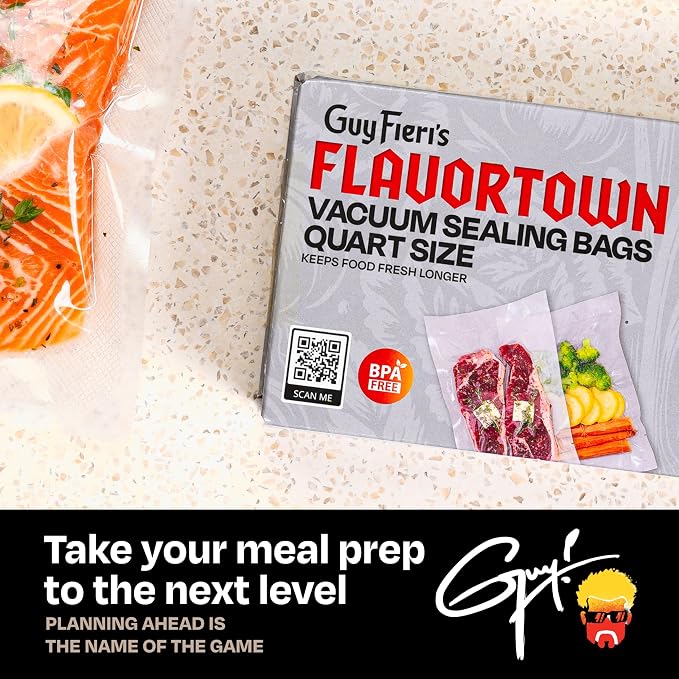 Guy Fieri's Flavortown 8" x 10" Vacuum Seal Quart Bags, 44-Count | BPA-Free, Freezer Safe, Locks in Flavor & Freshness, for Meal Prep & Preservation