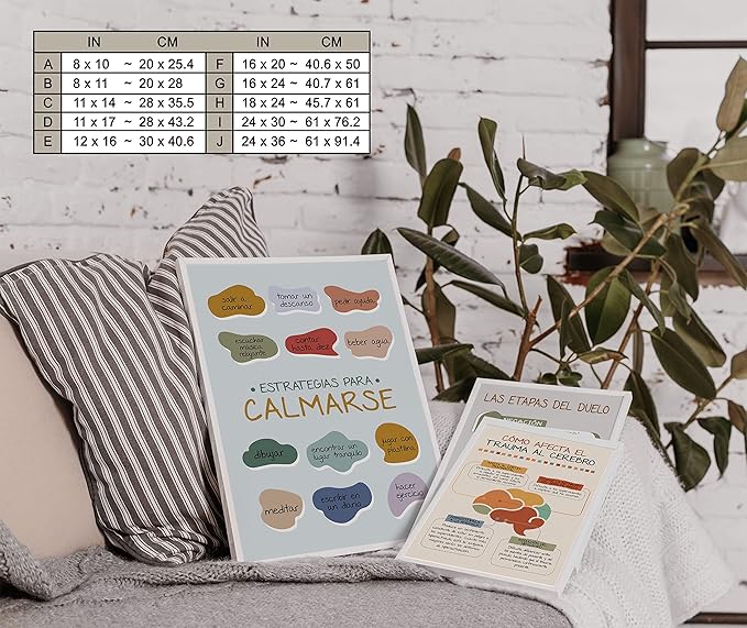 LOLUIS Mental Health Poster, La Salud Mental Spanish Learning Tools Educational Supplies Art Print (Estrategias Para Calmarse, Custom Frame Type)