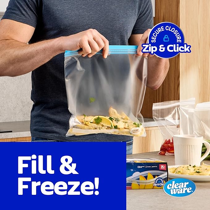 Quart Freezer Bags - Double Zipper Seal -300 Count, (4 Packs of 75) Resealable Plastic Freezer Containers - Reusable Pouches for Food Storage, Meat, Fresh Vegetables, Fruit - Microwave-Safe, BPA Free