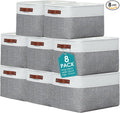 Uiifan 8 Pack 16 x 12 x 10 Inch Large Storage Baskets Collapsible Fabric Storage Cubes Bins with Handles for Shelves Closets Nursery Home Clothes Toys Organizers, Gray