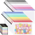 Sooez 24 Pack Mesh Zipper Pouch with Sticky Labels, A4 Mesh Bags, Sturdy Letter Size File Folders Organizer, Office School Classroom Teacher Supplies, Toy Storage Bag Board Game Puzzles Organization