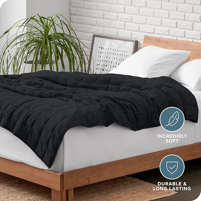 Bare Home Weighted Blanket Full or Queen Size 15lb (48" x 72") for Adults - All-Natural 100% Cotton - Premium Heavy Blanket Nontoxic Glass Beads (Black, 48"x72")