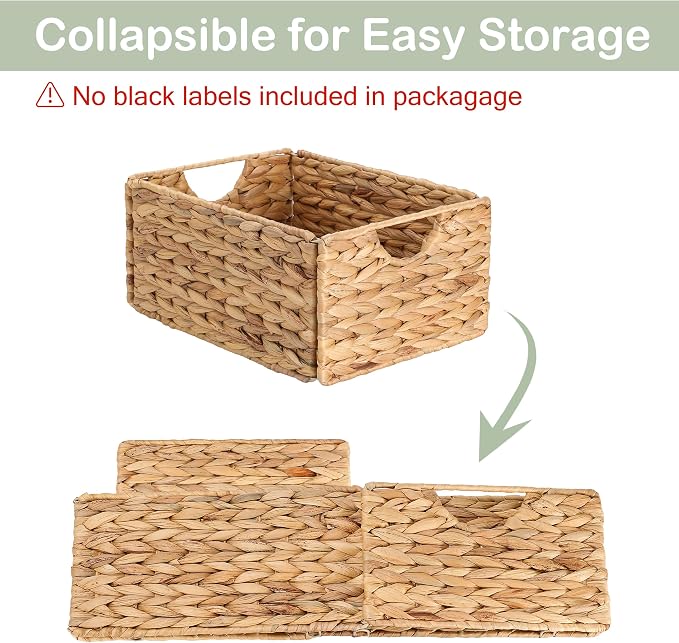 Water Hyacinth Pantry Baskets Set of 6, 12.5 x 9.5 x 6in Wicker Storage Baskets for Shelves, Pantry Baskets Organization, Bathroom Shelves Storage Basket
