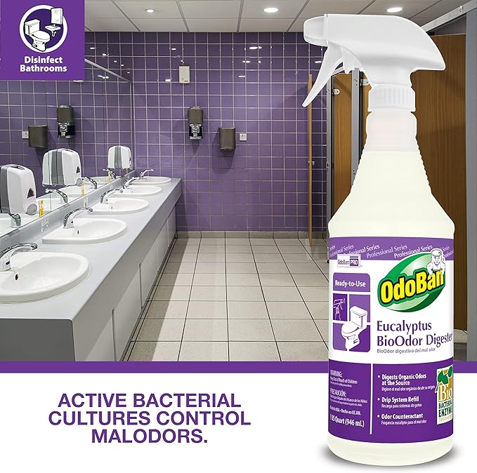 OdoBan Professional Cleaning Ready-to-Use BioOdor Digester Harsh Aroma Counteractant, Made in the USA, Eucalyptus Scent, 12-Pack, 32 Ounce Sprays Each