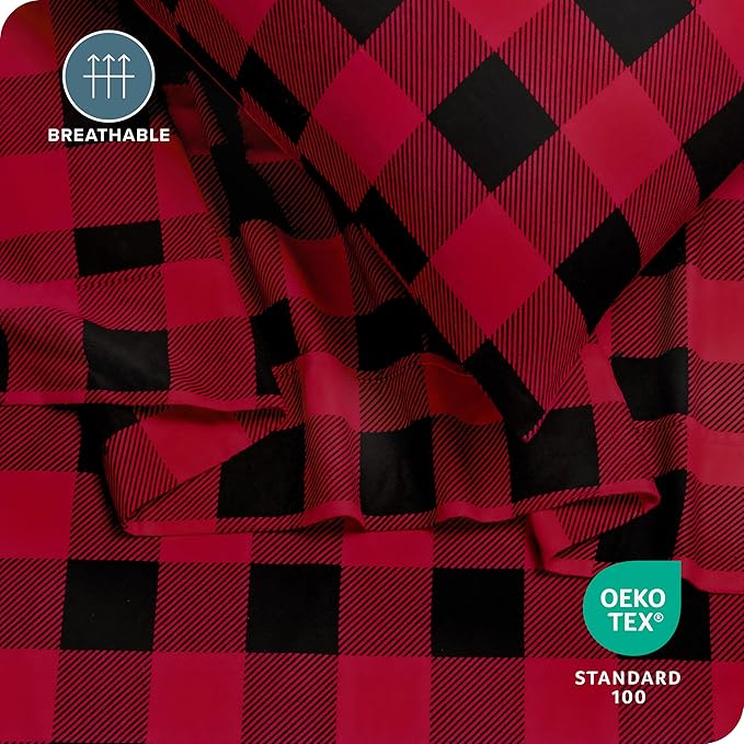Bare Home King Sheet Set - Luxury 1800 Ultra-Soft Microfiber Double Brushed - Deep Pockets - 4 Piece Set - Bedding Sheets & Pillowcases (King, Buffalo Plaid - Red/Black)