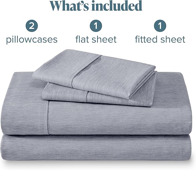 Bare Home Full Sheet Set - Luxury 1800 Ultra-Soft Microfiber Double Brushed - Deep Pockets - Easy Fit - 4 Piece Set - Bedding Sheets & Pillowcases (Full, Heathered Blueberry)