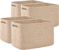 OIAHOMY 4 Pack Storage Baskets for Organizing, Cube Storage Bins for Shelves, Rectangle Storage Baskets With Handles, Woven Baskets for Storage, 12.7''Lx9''Wx7.8''H, Mixed Brown