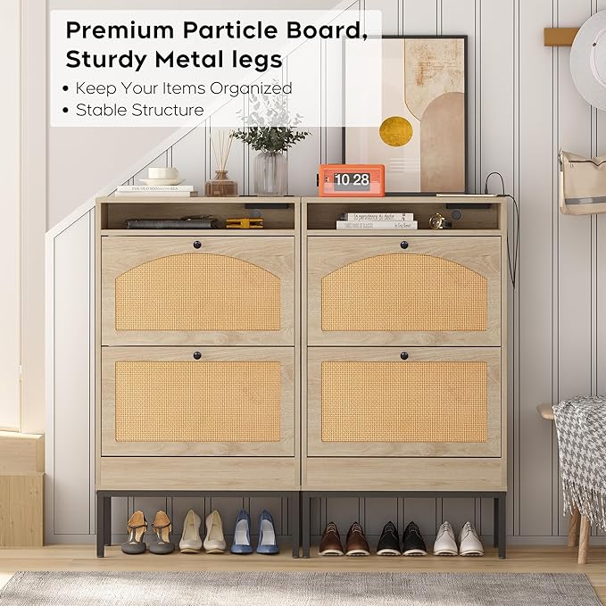 GIA Modern Minimalist Storage Cabinet with Rattan Design, Natural, 2-Door